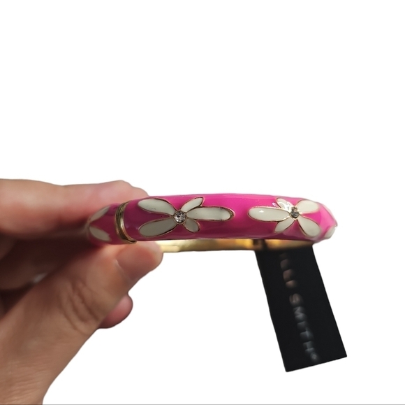 Willi Smith NWT Clamp Pink Floral Enamel and Rhinestones Bracelet - Picture 4 of 6